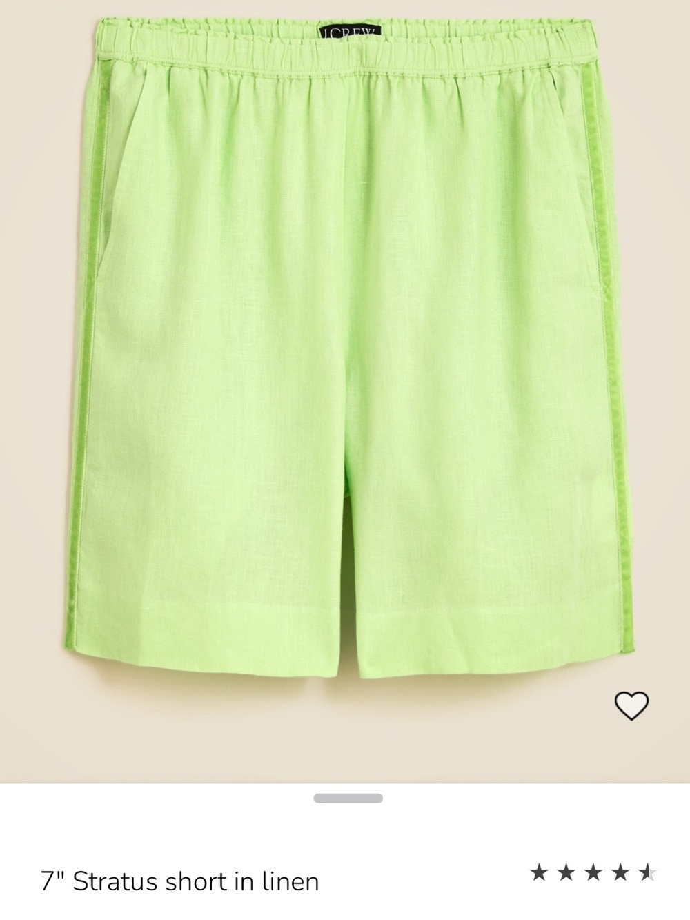 NWOT J. Crew 7" Stratus Linen Shorts in Light Green Lime Green size Medium